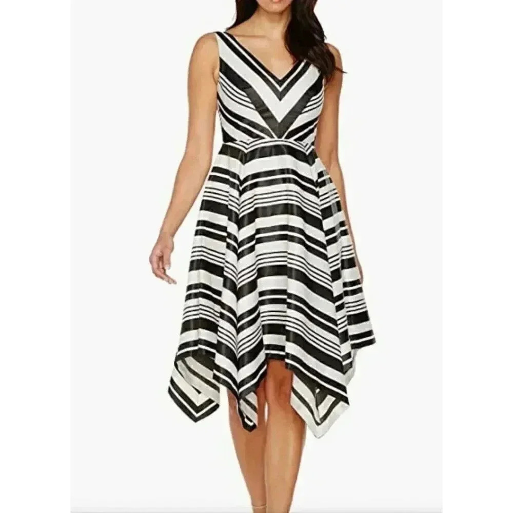 Adrianna Papell Women's Handkercheif Skirt Dress, Black/Ivory, 4